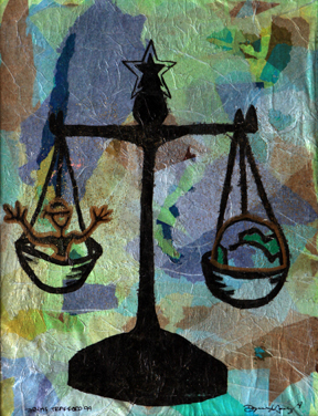 Abstract, colorful illustration of a scales in balance