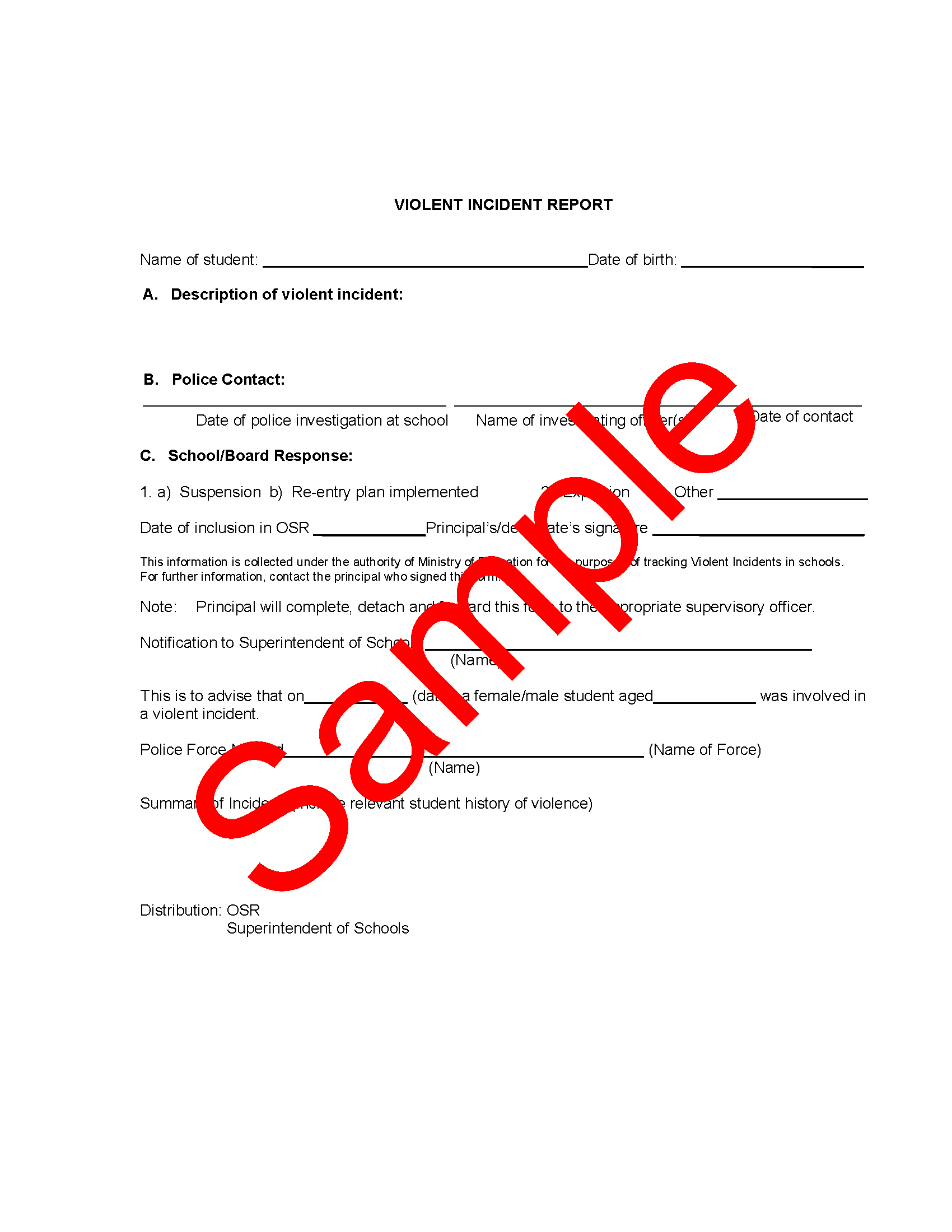 Sample violent incident report form, with watermark