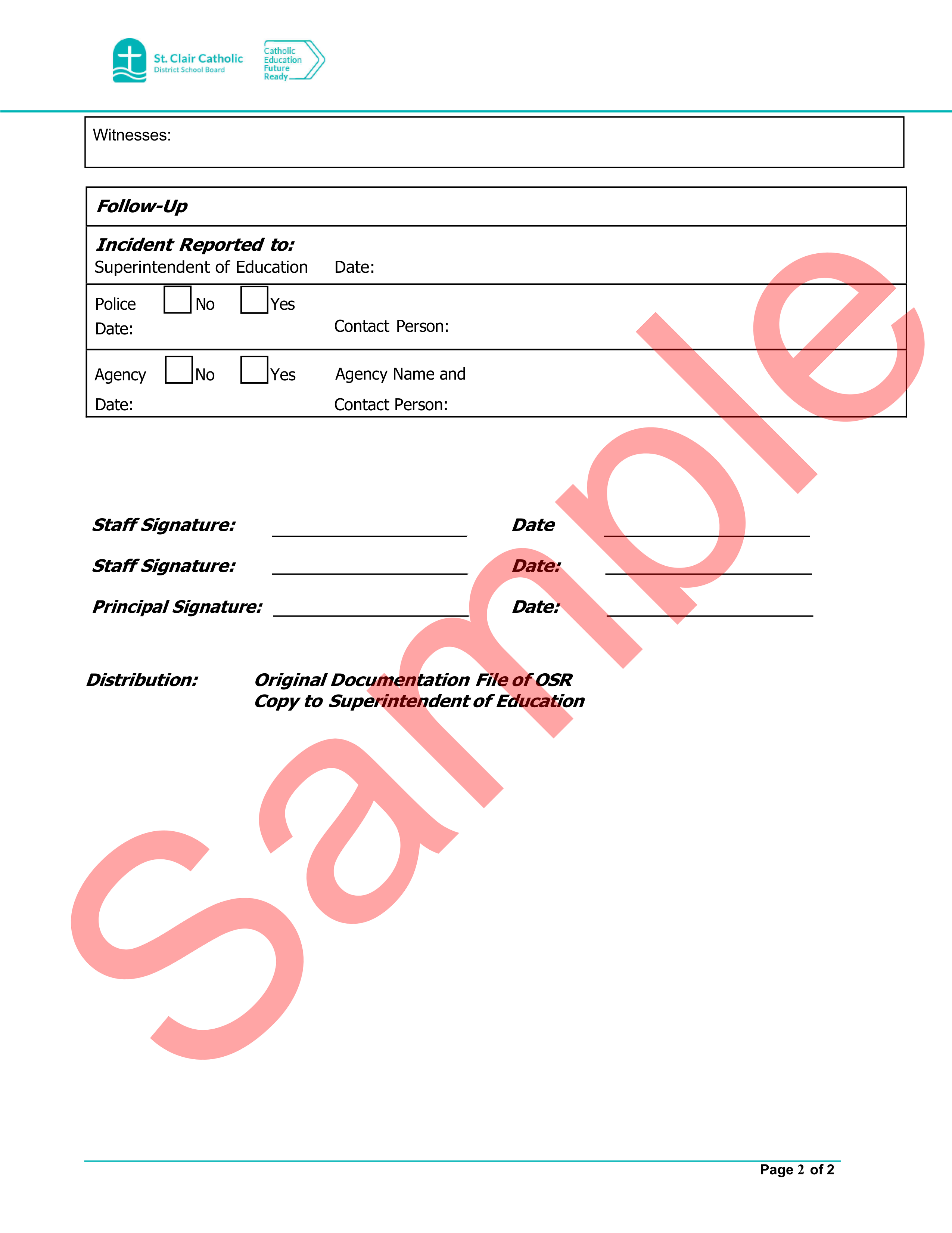 page 2 of sample of Physical Intervention Incident Report Form, with watermark