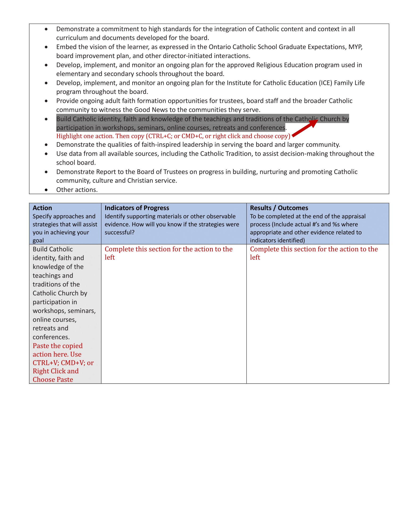 Page 8 of Catholic Director of Education Appraisal Report Instruction Guide