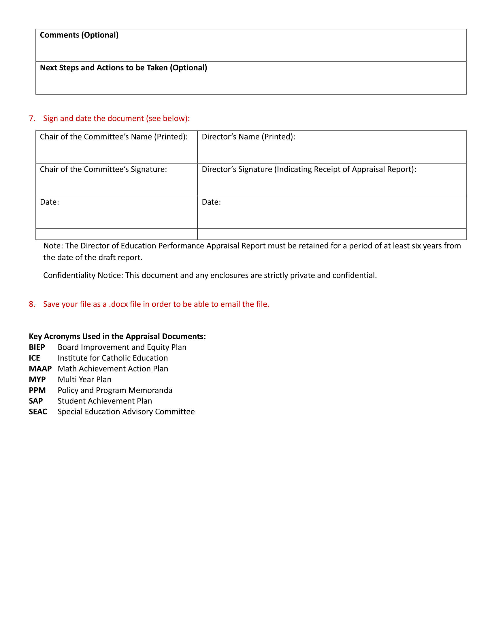 Page 13 of Catholic Director of Education Appraisal Report Instruction Guide