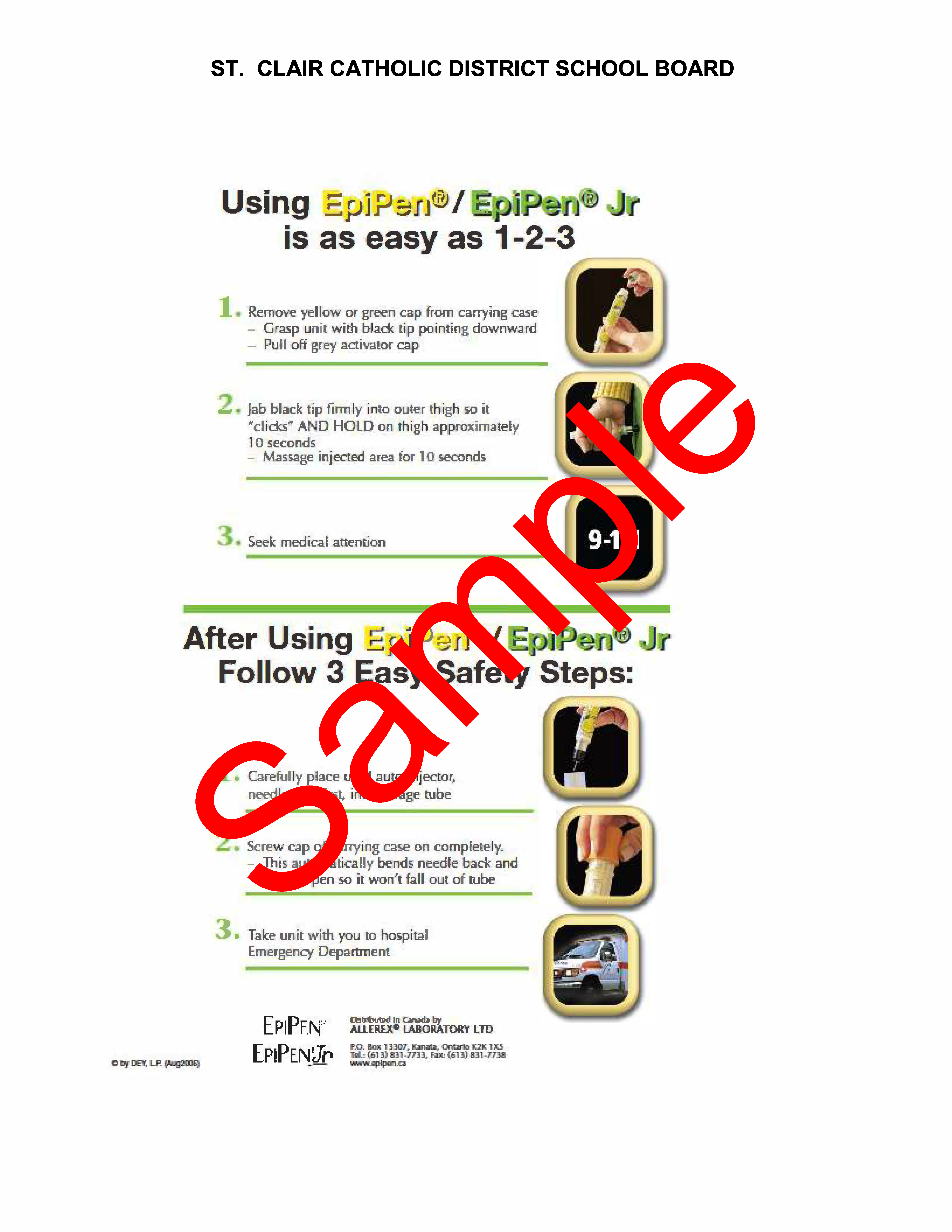 Page 5 of a sample anaphylaxis plan of care form, with watermark