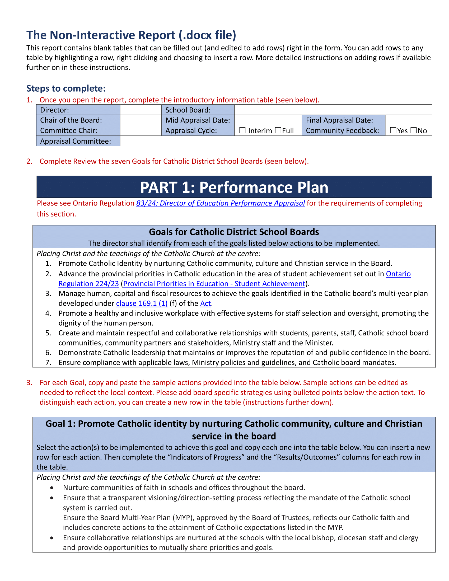 Page 7 of Catholic Director of Education Appraisal Report Instruction Guide