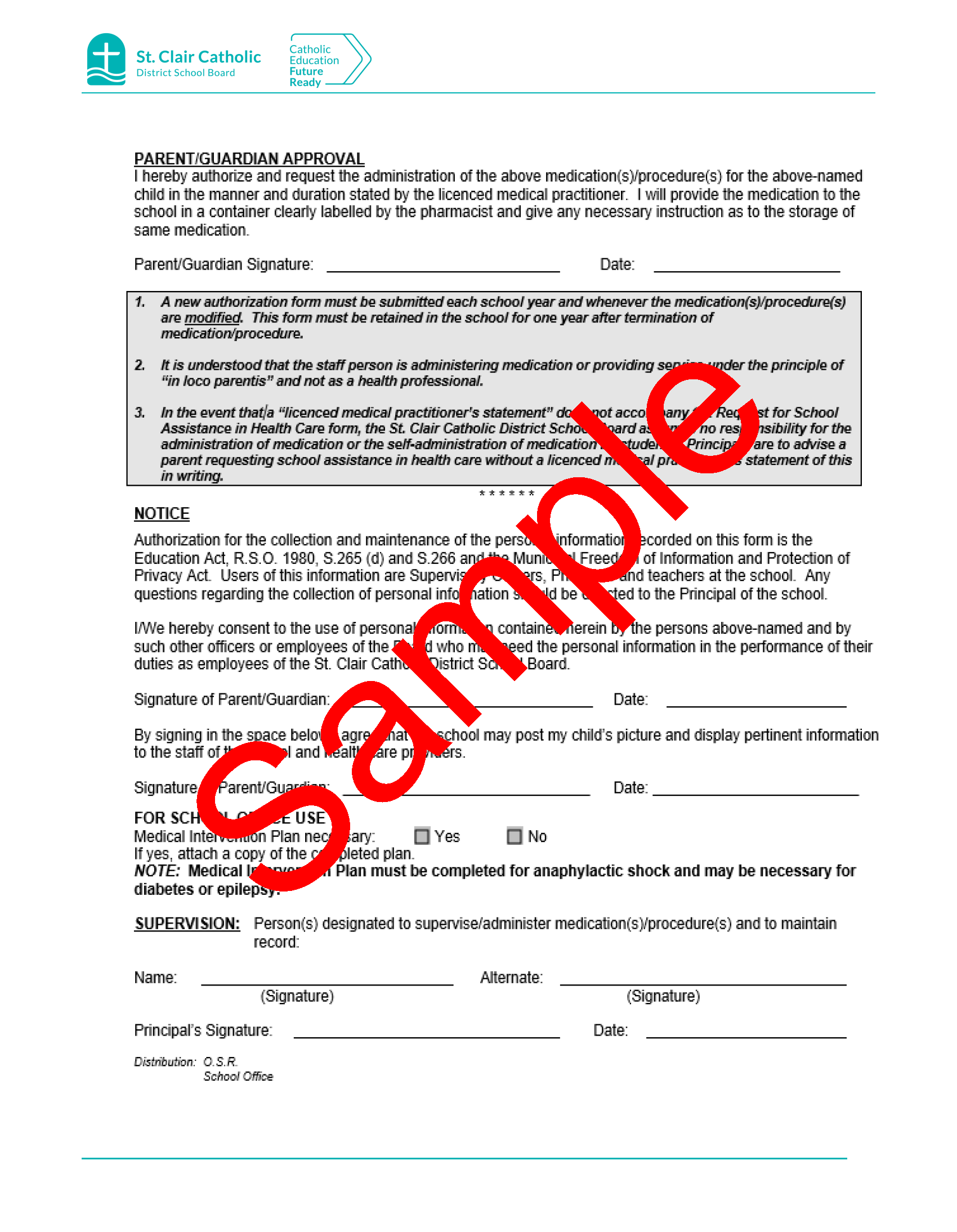 Page 2 of a sample form for Request for  School Assistance in Health Care, with watermark