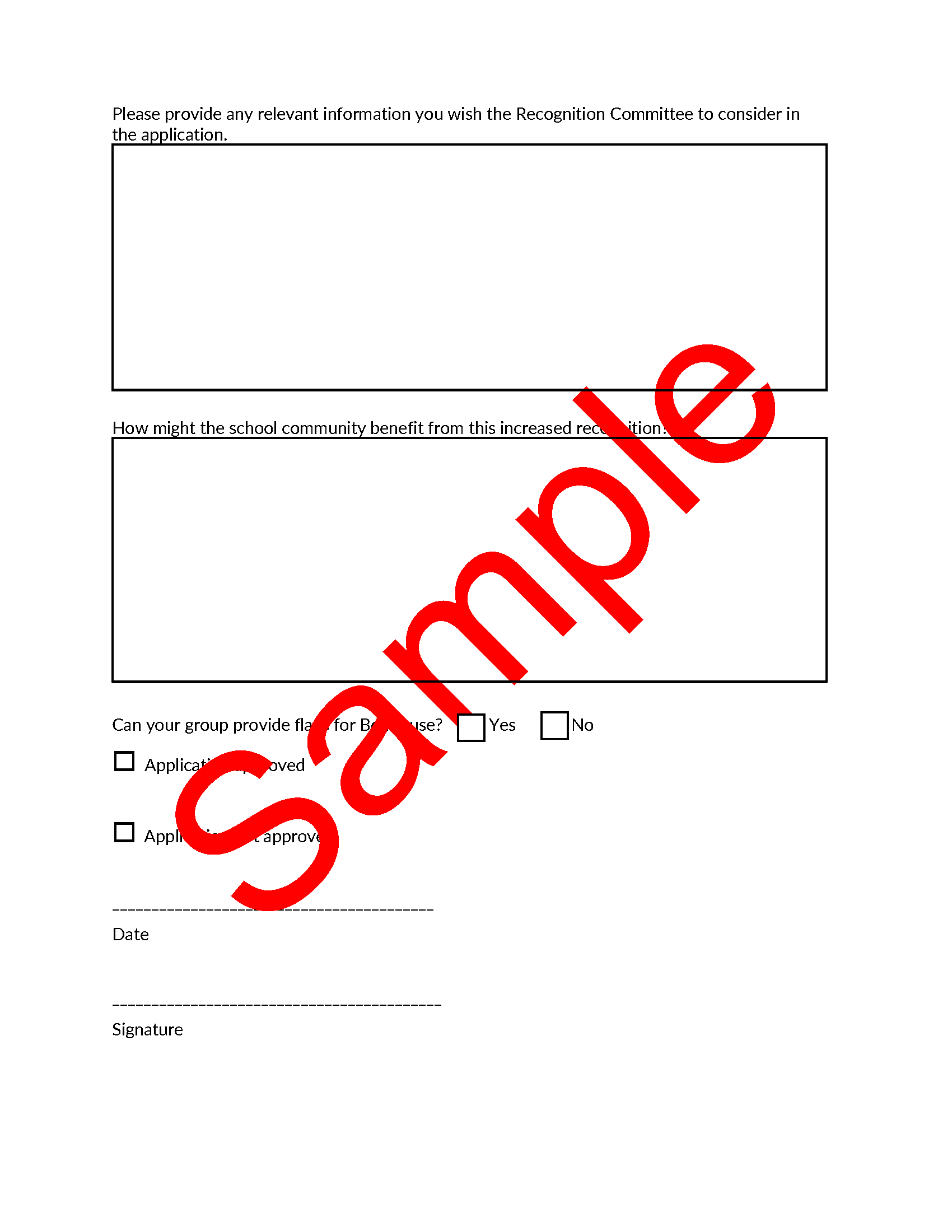 Page 2 of sample form for Requesting Flag Recognition, with Sample watermark