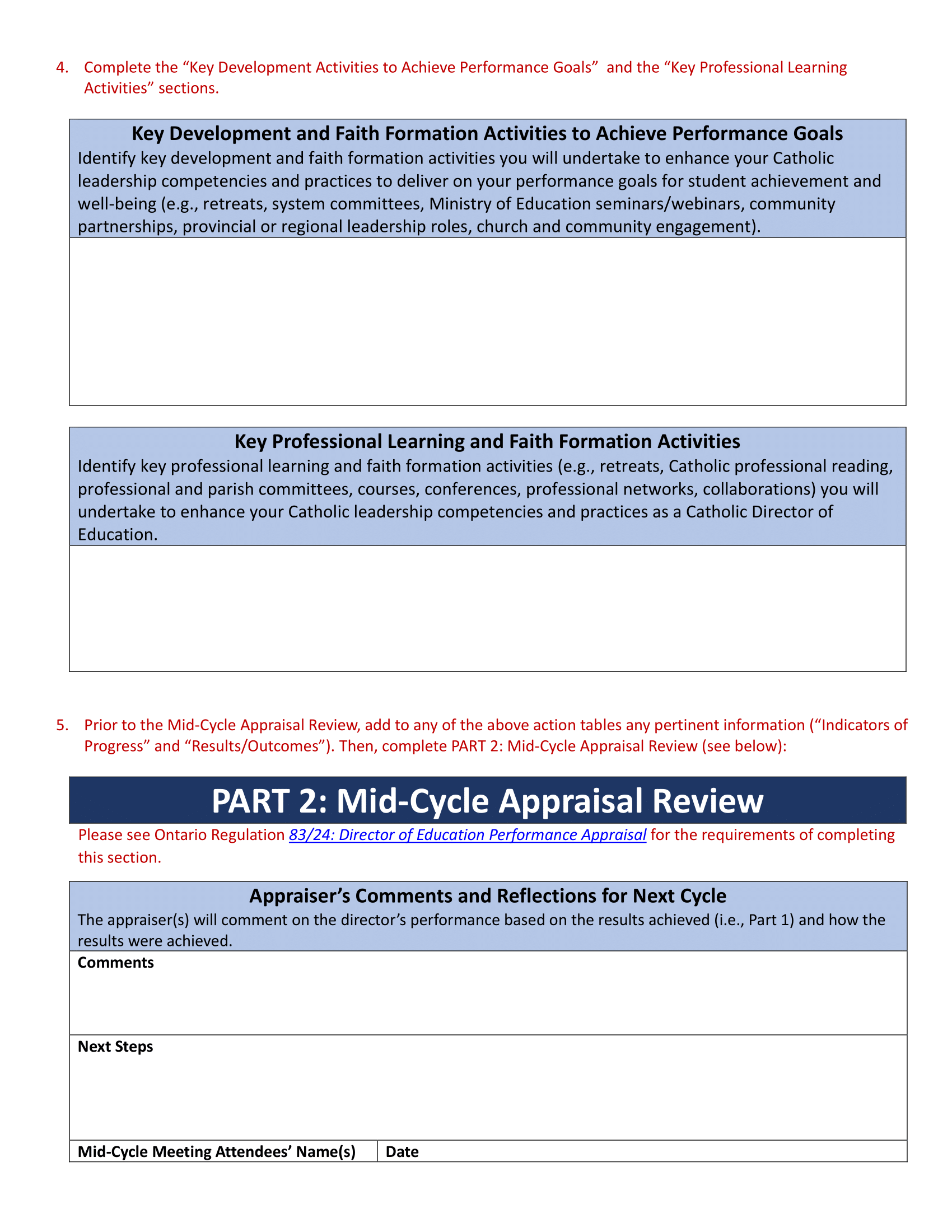 Page 11 of Catholic Director of Education Appraisal Report Instruction Guide